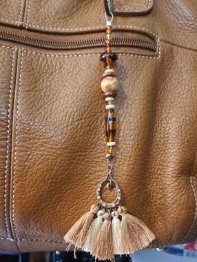 Hand Crafted Tan & Brown shades Women’s Tassel Accent Shoulder Bag Jewelry Charm